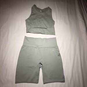 Sage Green Athletic Crop Top and Shorts Set size medium